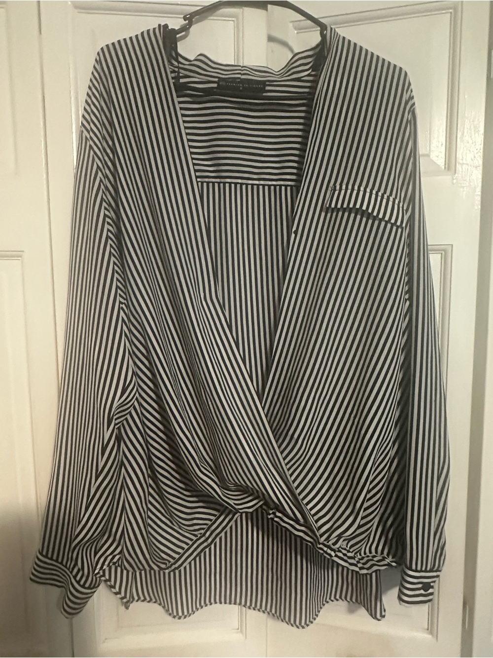 Fashion to Figure Black & White Striped Wrap Blouse